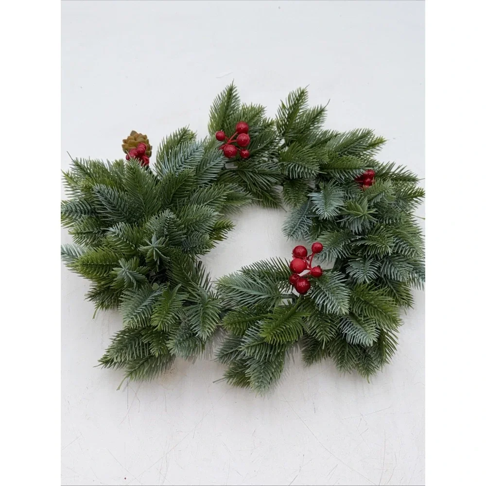 Vintage MCM Christmas WREATH Centerpuece Plastic Greens & Holly Berries